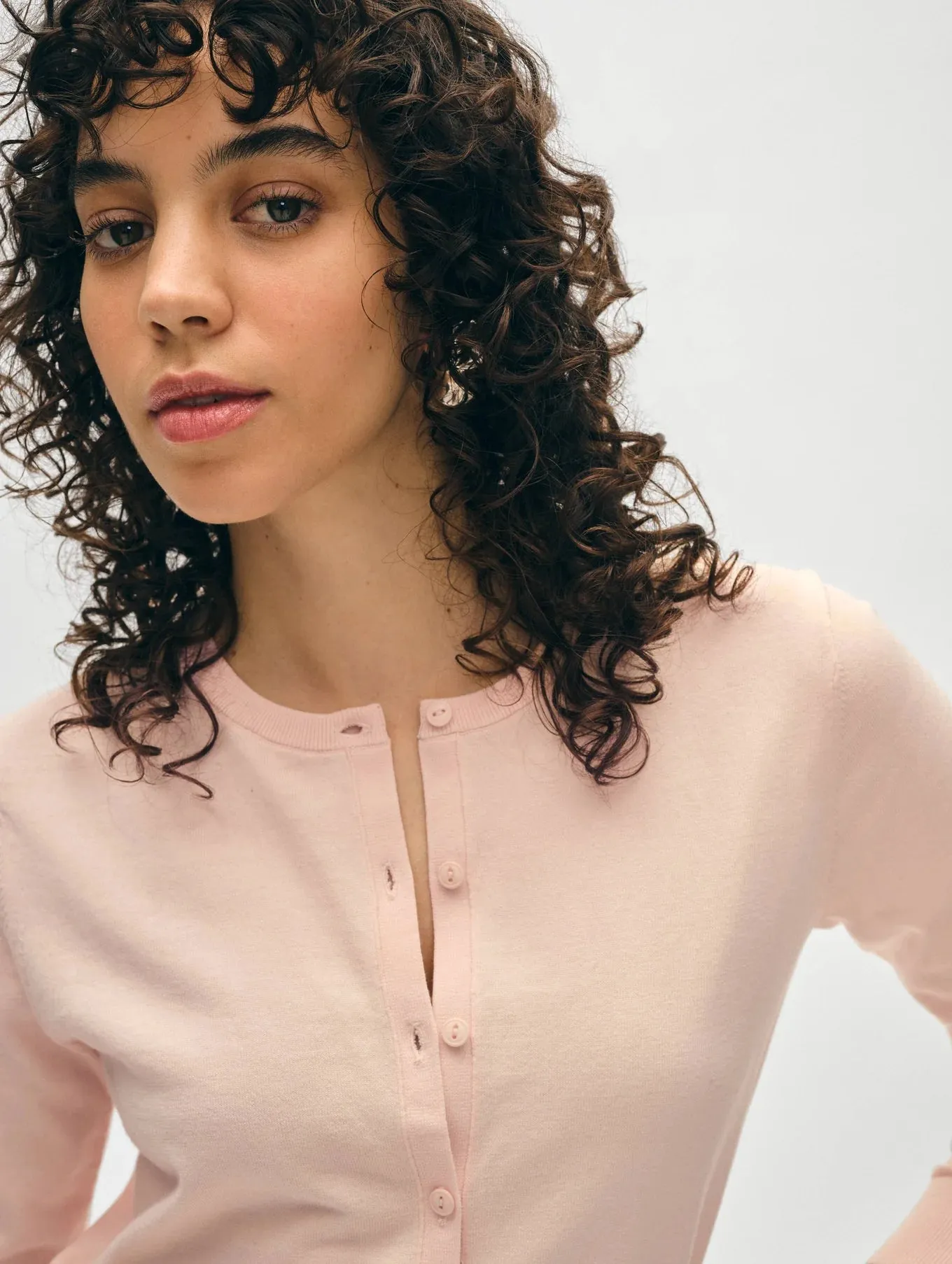 Organic Cotton Crewneck Cardigan - Desert Pink