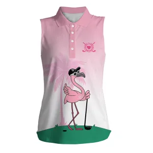 Pink Flamingo golf team Womens sleeveless polo shirts - cool gift for female golfers