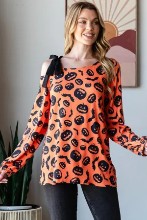 Pumpkin Print One Shoulder T-Shirt