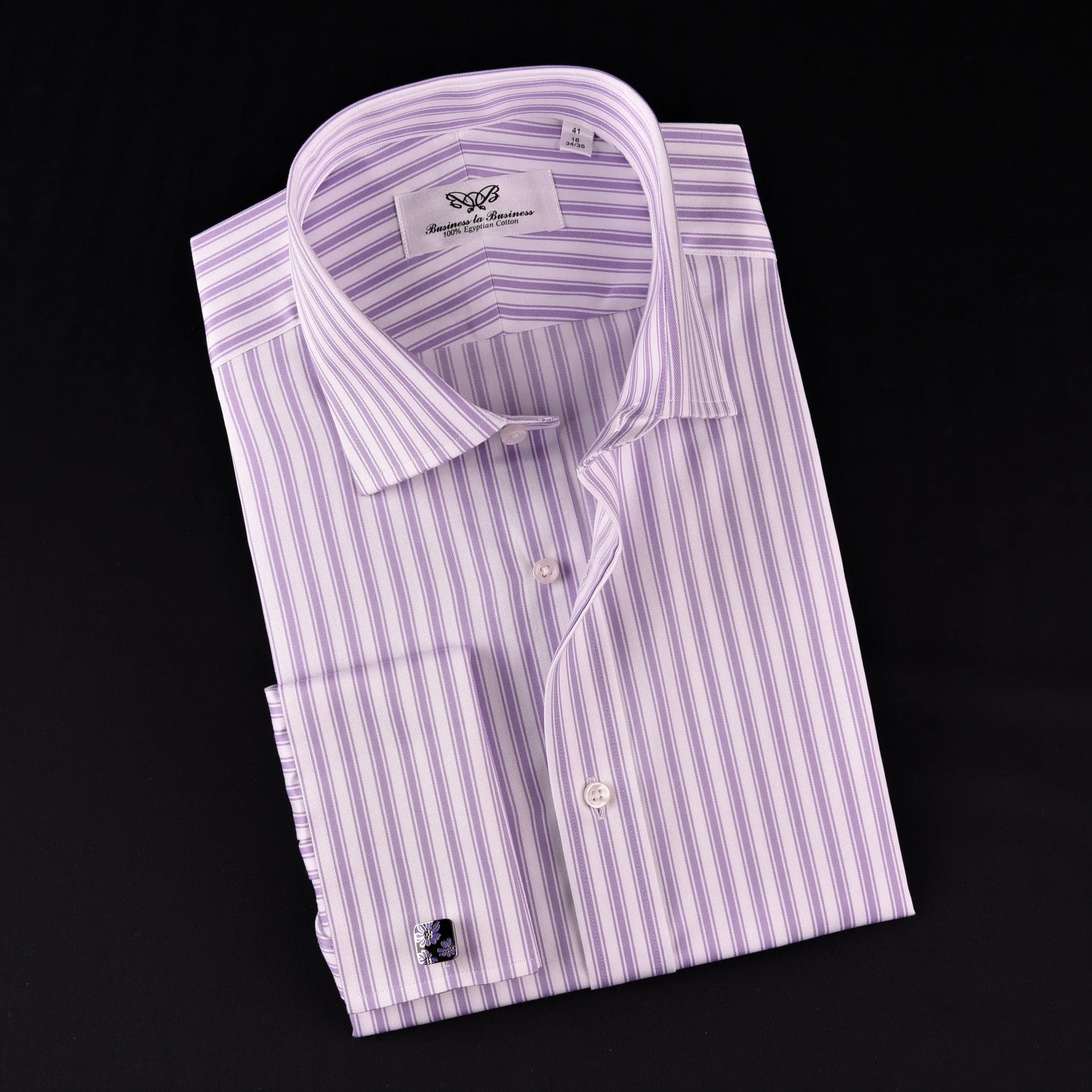 Purple Dual Striped Men's Twill Formal Dress Shirt Luxury Business Boss Fashion in French Cuff with Spread Collar