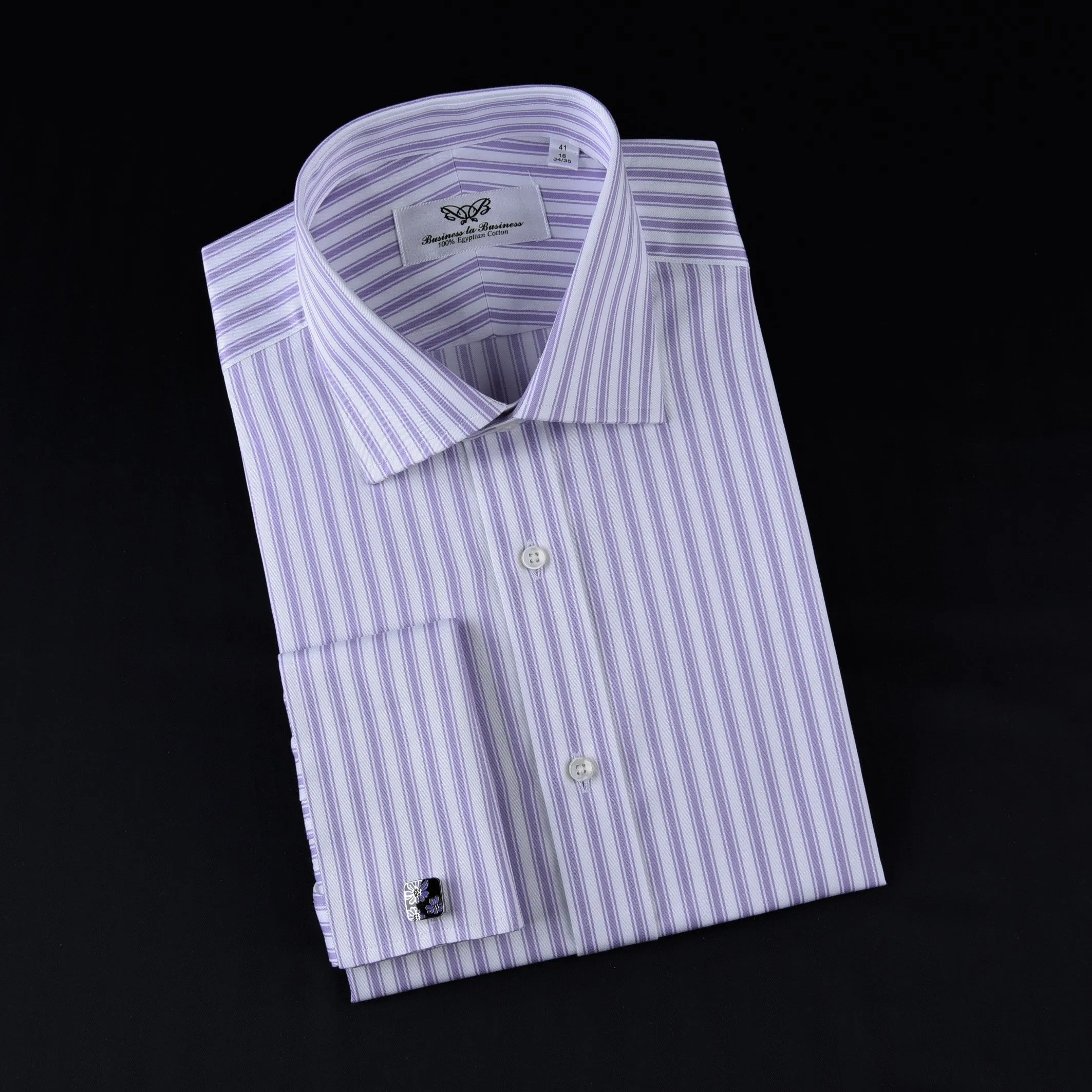 Purple Dual Striped Men's Twill Formal Dress Shirt Luxury Business Boss Fashion in French Cuff with Spread Collar