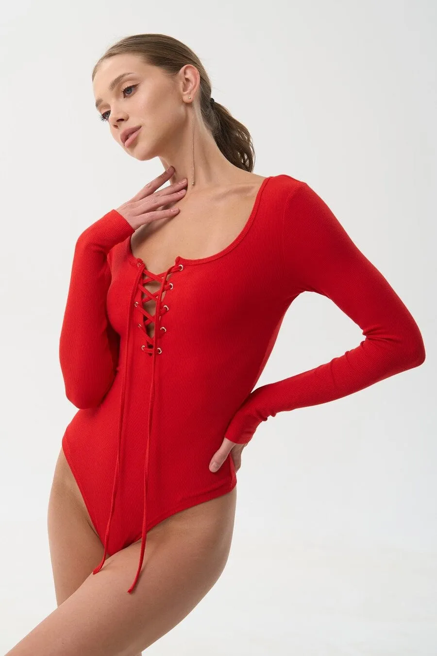 Red Lace-Up Bodysuit