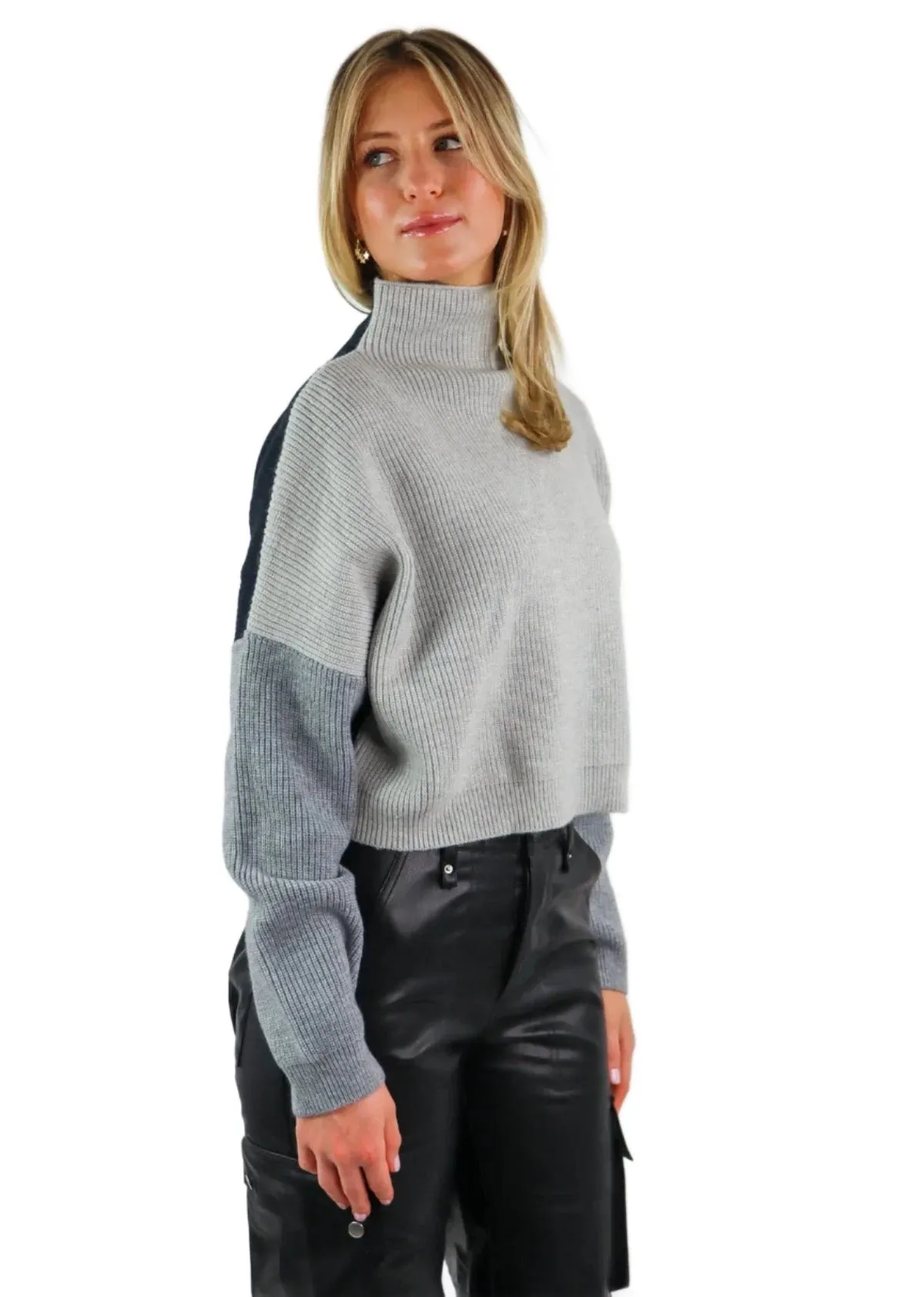 Rock N Rags - "Reputation" Sweater - Grey - Colour Block Mock Neck