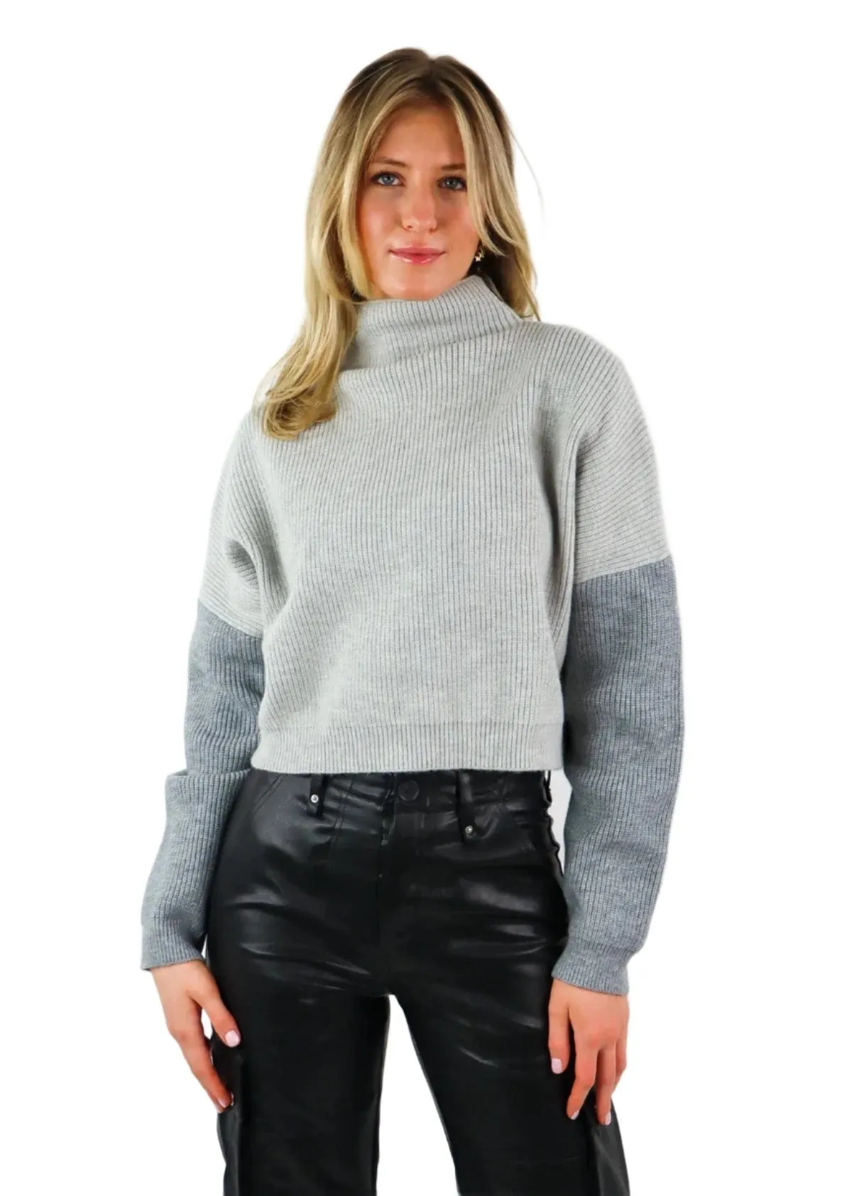 Rock N Rags - "Reputation" Sweater - Grey - Colour Block Mock Neck