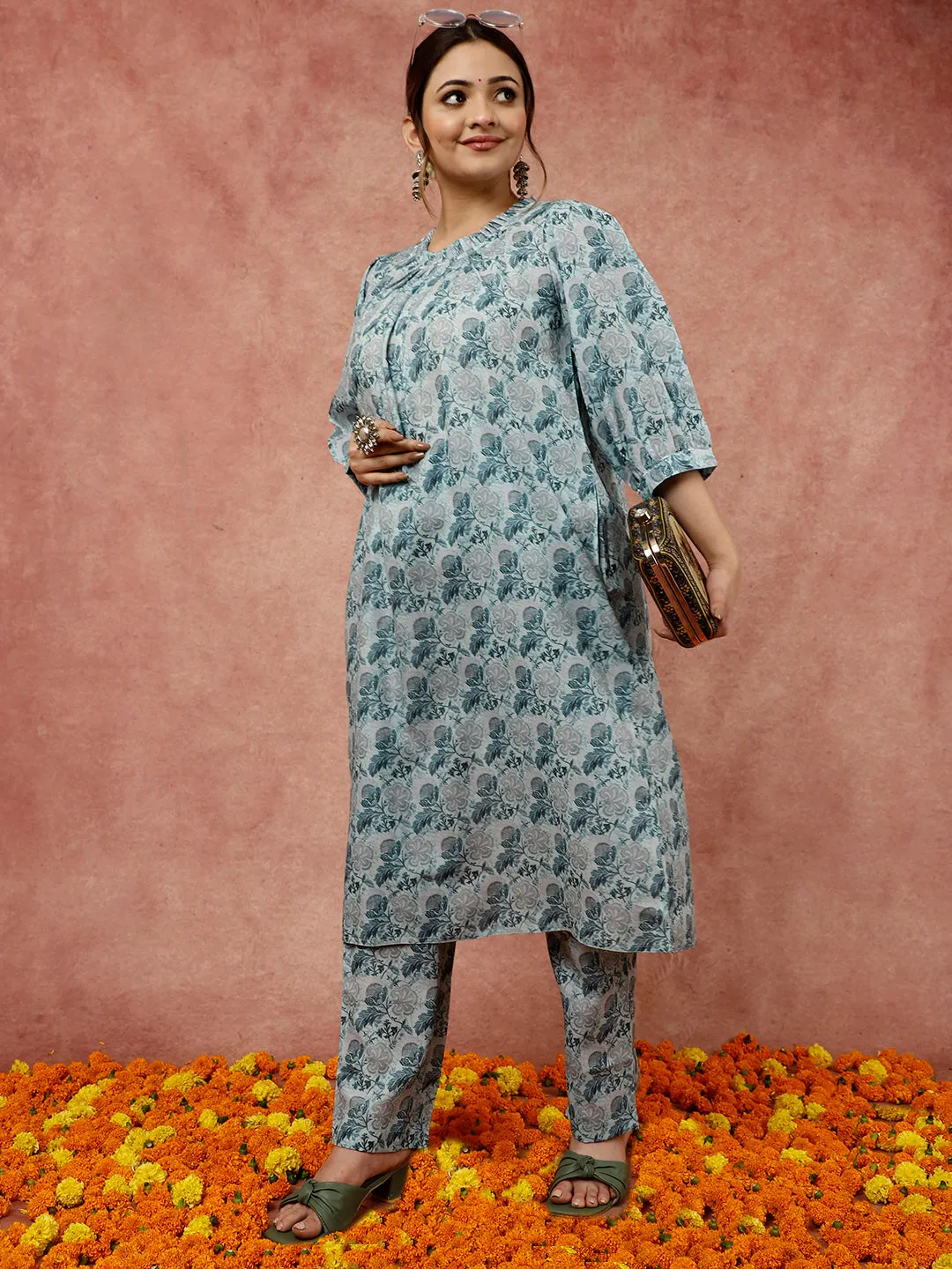 Sea Green Loose Fit Kurta with Pants