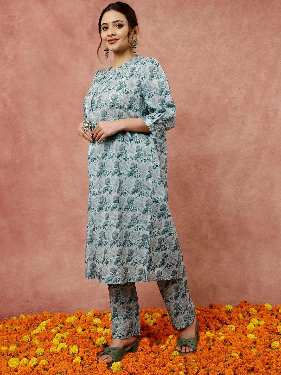 Sea Green Loose Fit Kurta with Pants