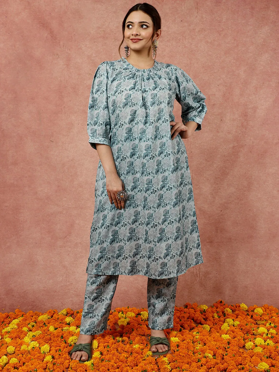 Sea Green Loose Fit Kurta with Pants