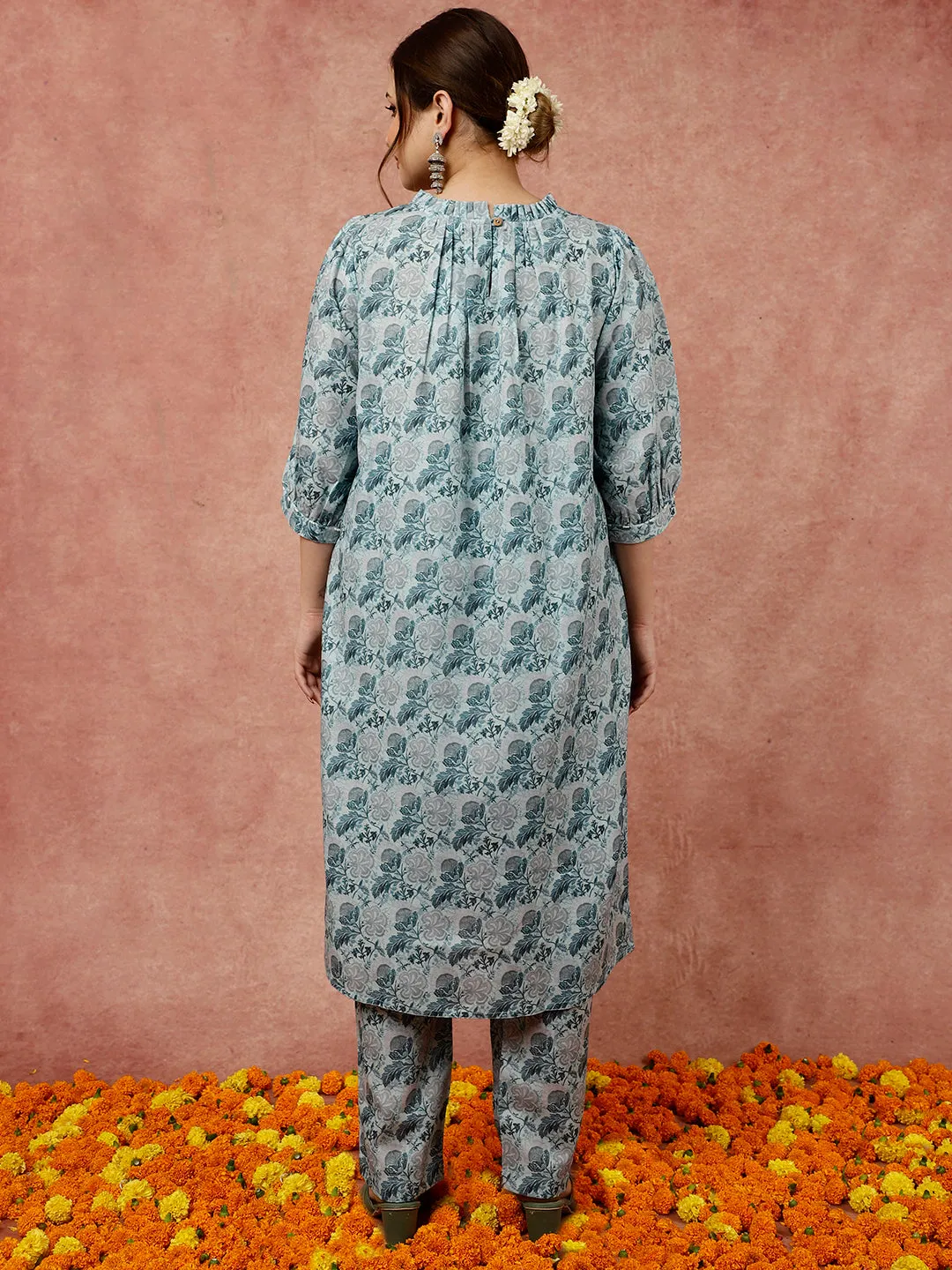 Sea Green Loose Fit Kurta with Pants