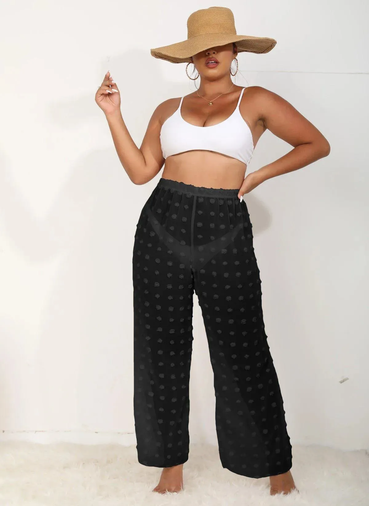 Sheer Polka Dot Wide Pants