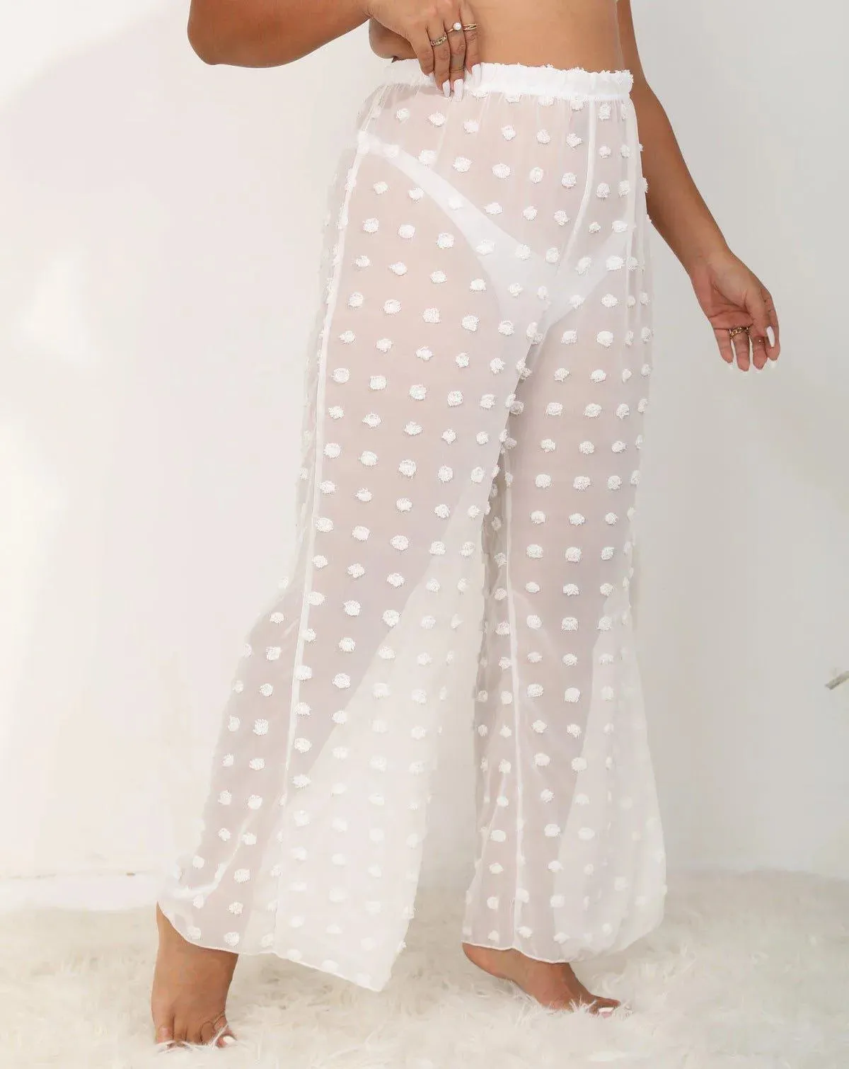 Sheer Polka Dot Wide Pants