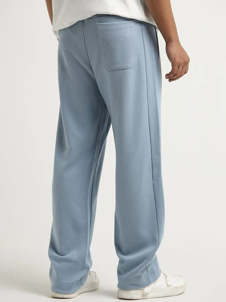 Studiofit Blue Relaxed-Fit Cotton Blend Track Pants