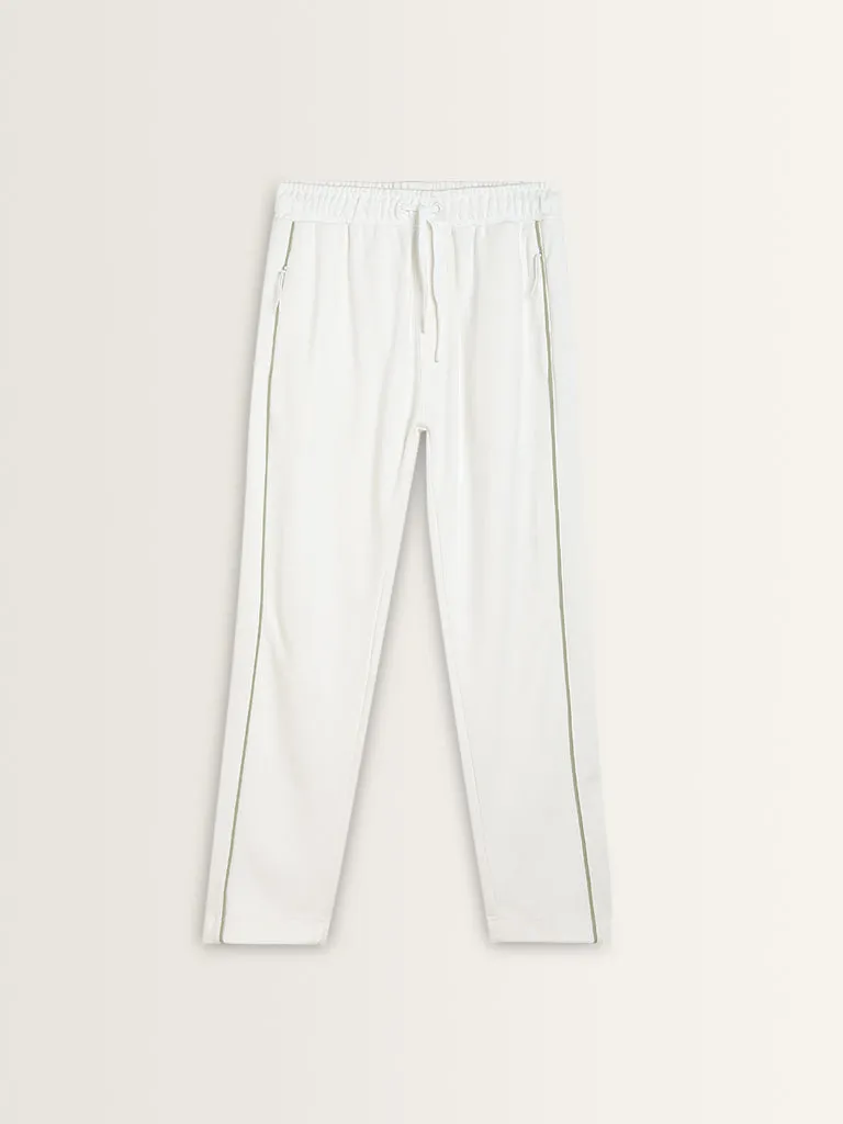 Studiofit White Relaxed-Fit Cotton Blend Track Pants