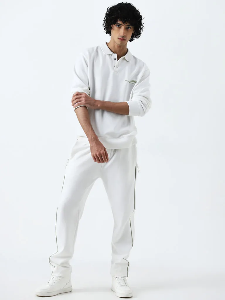 Studiofit White Relaxed-Fit Cotton Blend Track Pants