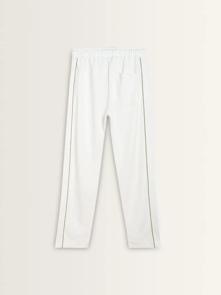 Studiofit White Relaxed-Fit Cotton Blend Track Pants