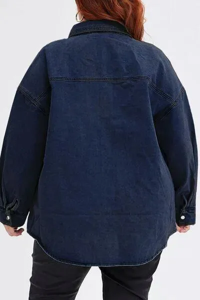 Stylish Plus Size Denim Jacket: Snap Down & Pocketed - Women's Shackets