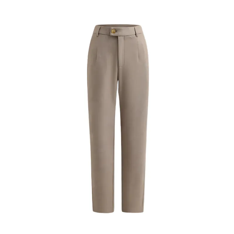 Tailored Fit Tweed Herringbone Pattern High-Waisted Trousers