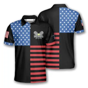 Tennis Rackets Crossed USA Flag Custom Polo Tennis Shirts for Men