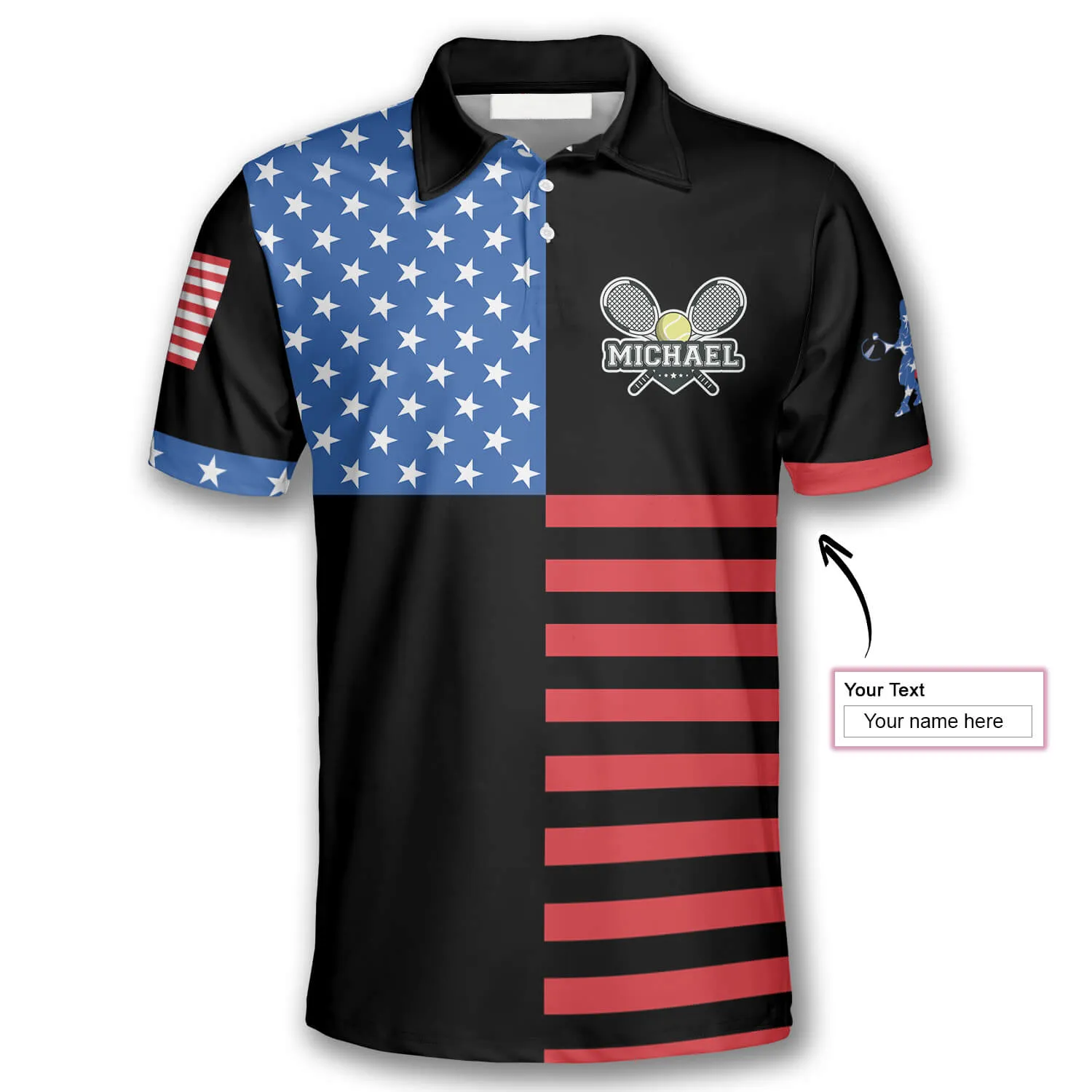 Tennis Rackets Crossed USA Flag Custom Polo Tennis Shirts for Men