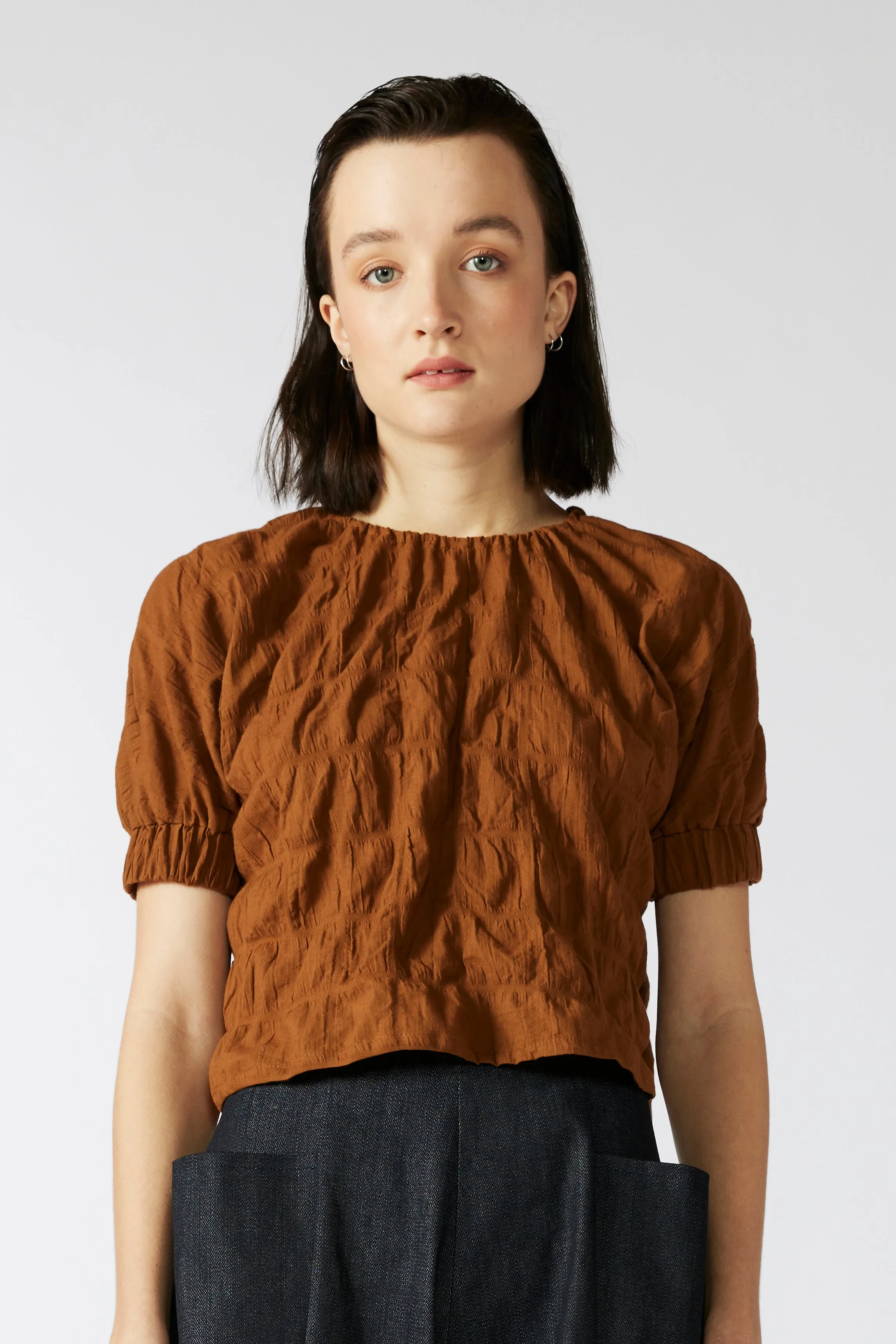 TERRACOTTA TOP [ Burnt Orange Cotton, Short Sleeves ]