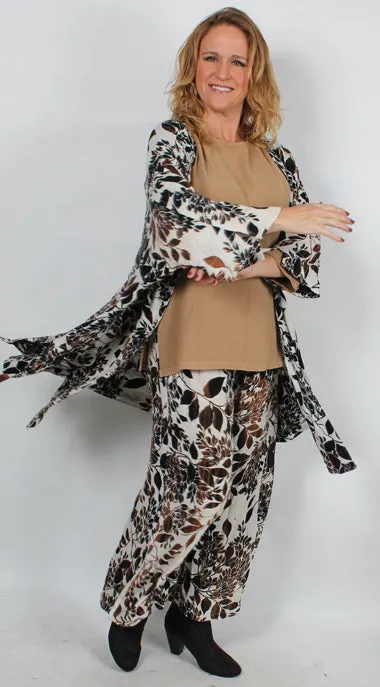 Tienda ho Chocolate-Black-White Floral Jacket & Pants Set Sml-4X