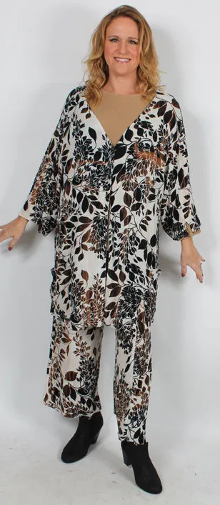 Tienda ho Chocolate-Black-White Floral Jacket & Pants Set Sml-4X