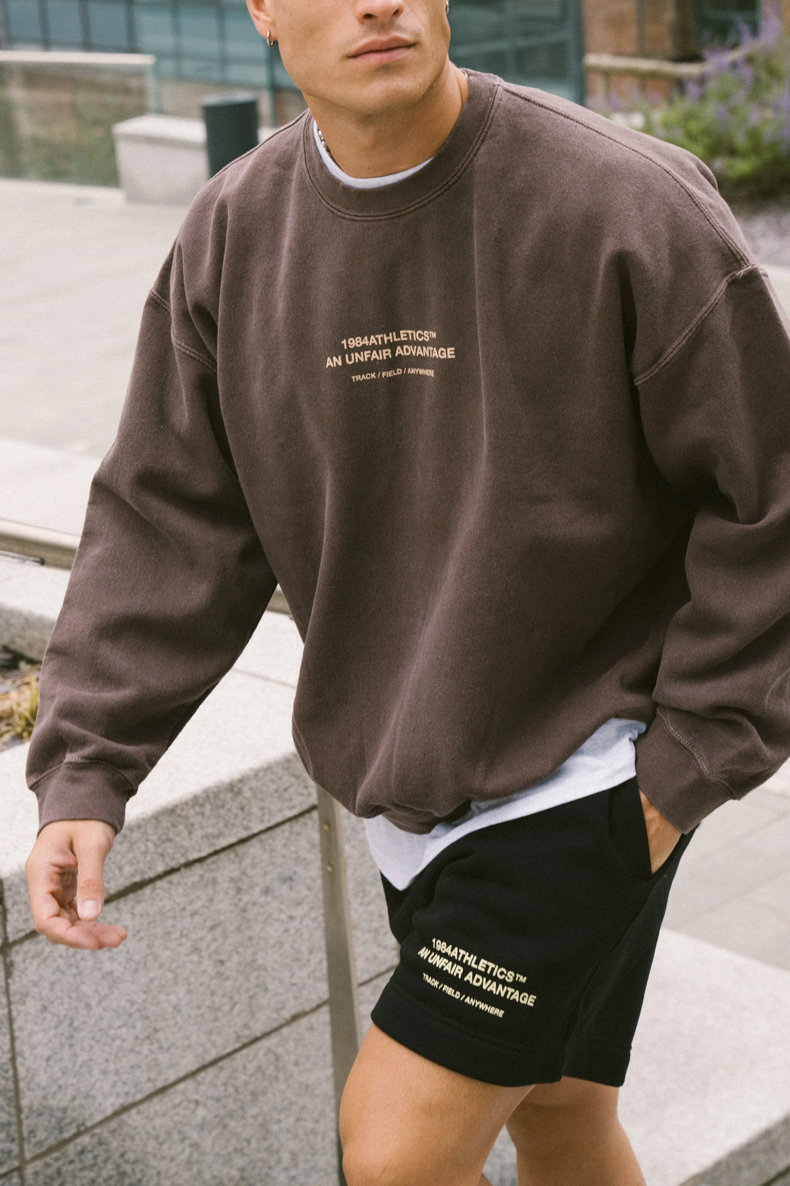 Vice 84 'Athletics' Vintage Washed Sweater - Chocolate