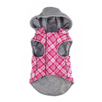 Weekender Dog Sweatshirt Hoodie - Pink & White Plaid