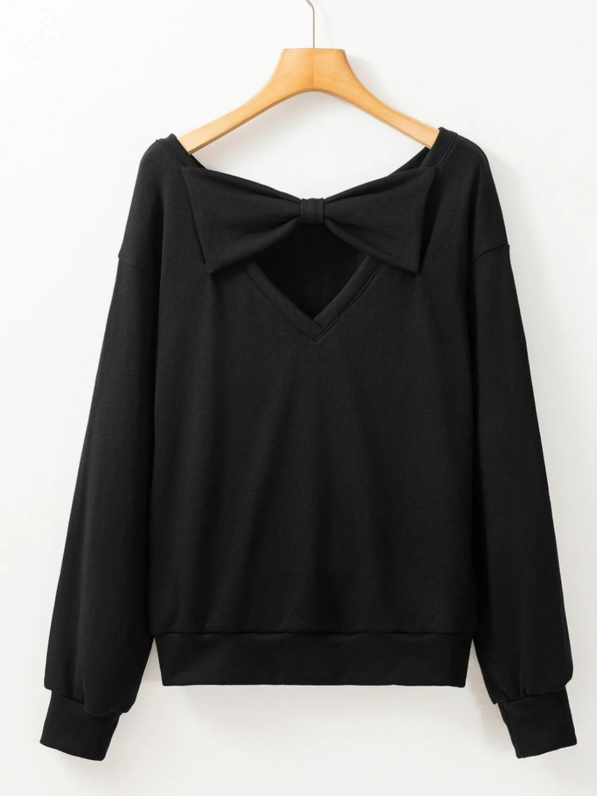 Womens Elegant Back Bowknot Round Neck Sweatshirt