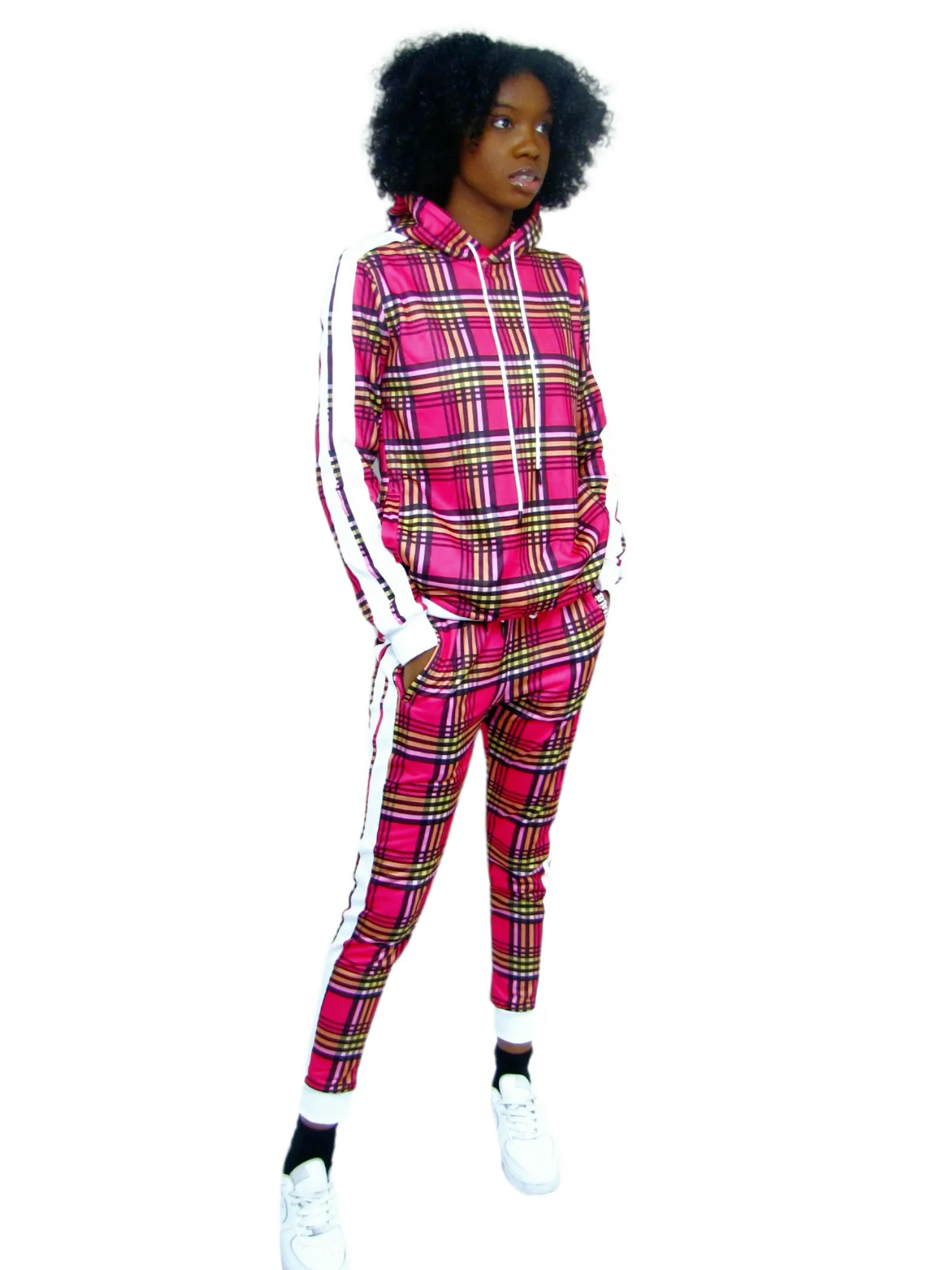 Women’s Slim-Fit Pink Stripe Tracksuit Set – Chic & Comfortable Two-Piece Outfit