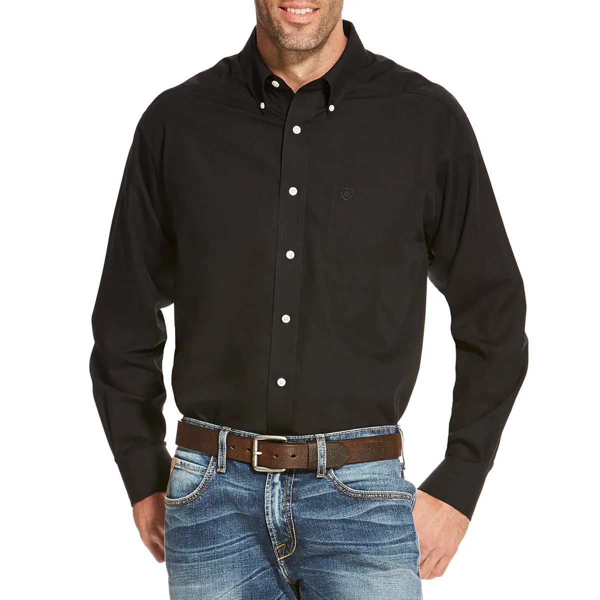 Wrinkle Free Solid Black Long Sleeve