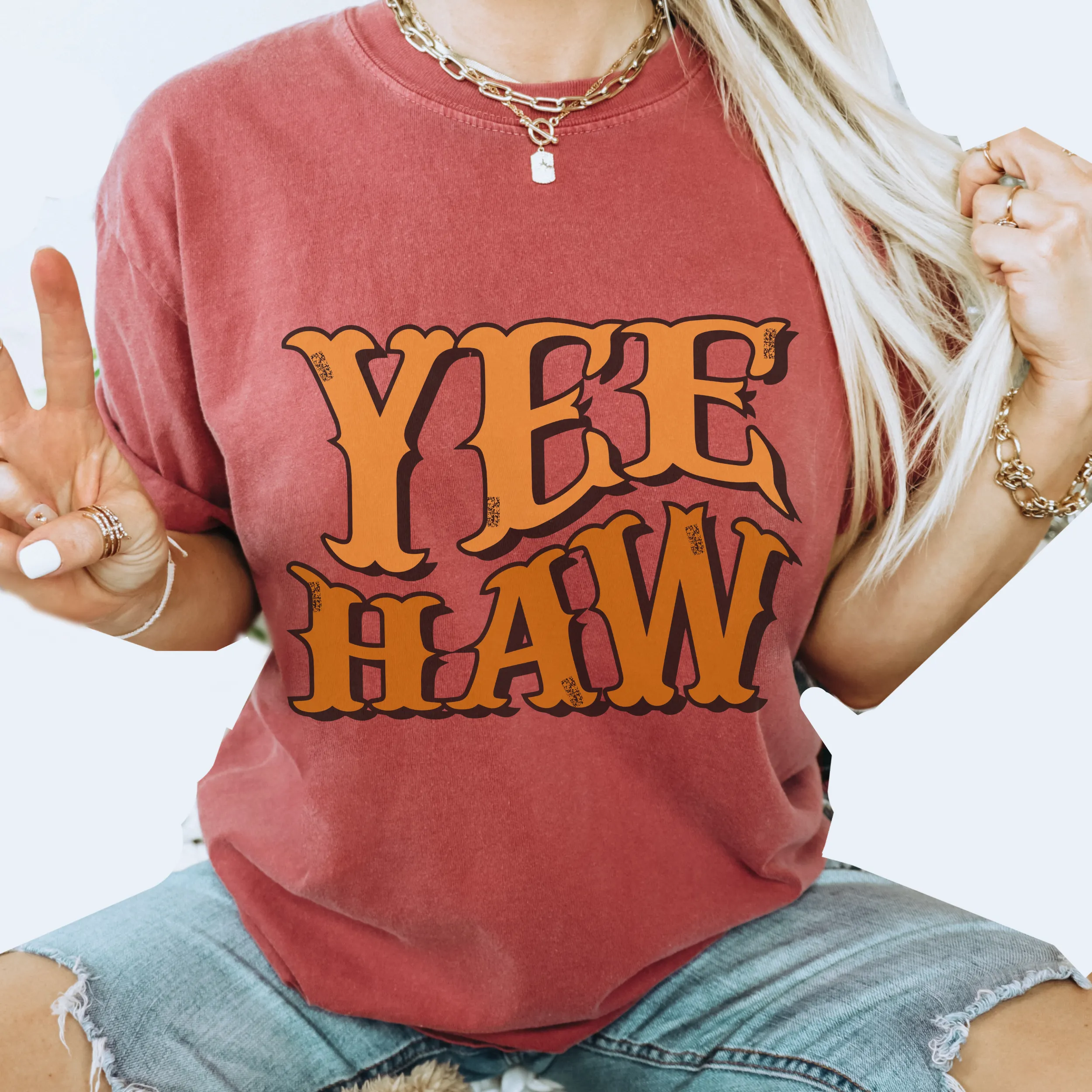 Yee Haw Tee, Trendy Comfort Colors® T-shirt, Spring or Summer Western Cowboy Design T-Shirt Gift in Six Colors, Fun, Trendy T-Shirt